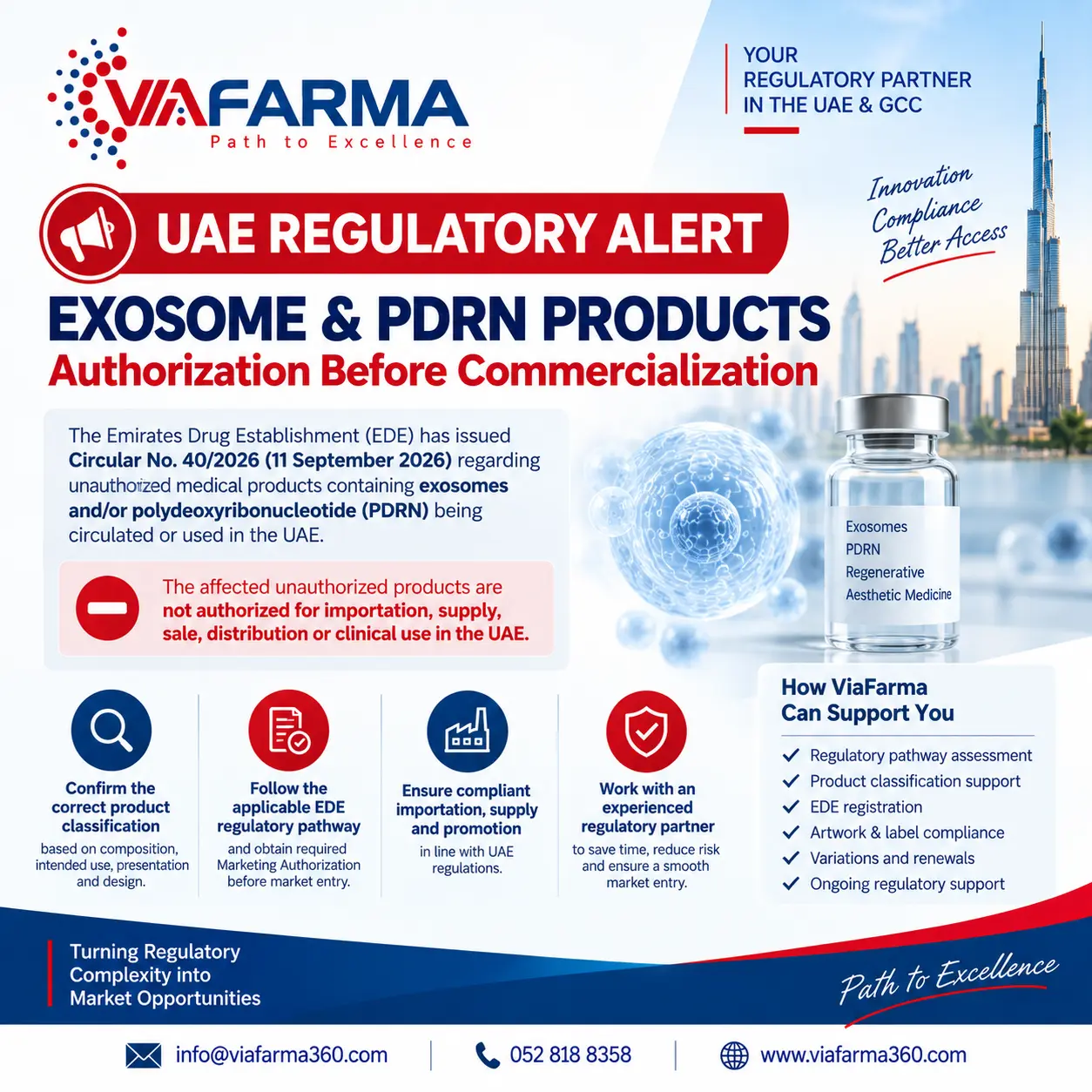 ViaFarma UAE regulatory alert on authorization requirements for Exosome and PDRN products